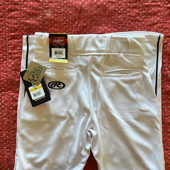 NWT Rawlings Youth Baseball Pants (Size M); white with navy piping - Picture 3 of 6